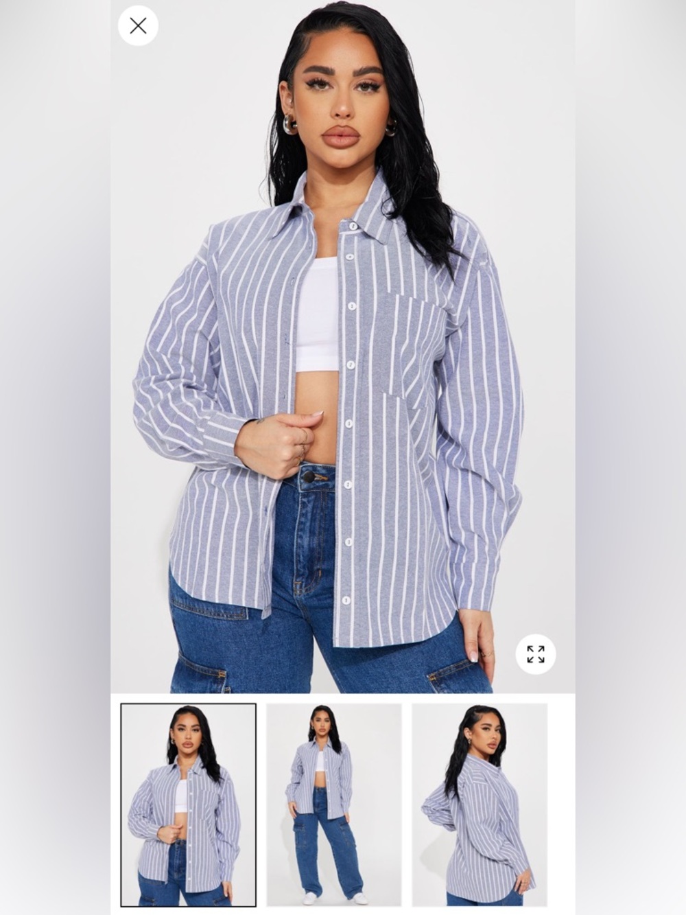 Striped Button-Up Shirt in Light Blue and White